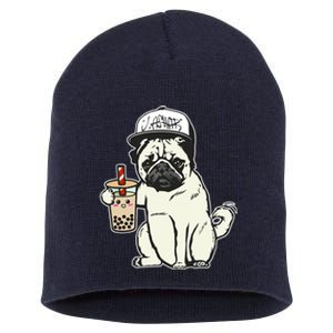 Babu the Pug Dog Drinking Bubble Tea, Justin Ashar Snapback Tank Top Short Acrylic Beanie