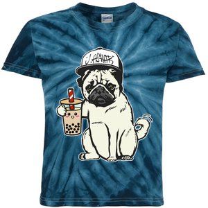 Babu the Pug Dog Drinking Bubble Tea, Justin Ashar Snapback Tank Top Kids Tie-Dye T-Shirt