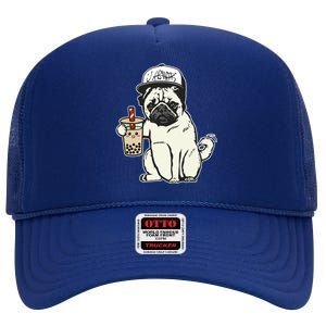 Babu the Pug Dog Drinking Bubble Tea, Justin Ashar Snapback Tank Top High Crown Mesh Back Trucker Hat