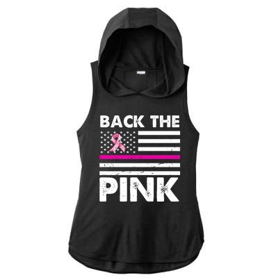 Back The Pink Breast Cancer Awareness Thin Line Ladies PosiCharge Tri-Blend Wicking Draft Hoodie Tank