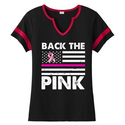 Back The Pink Breast Cancer Awareness Thin Line Ladies Halftime Notch Neck Tee