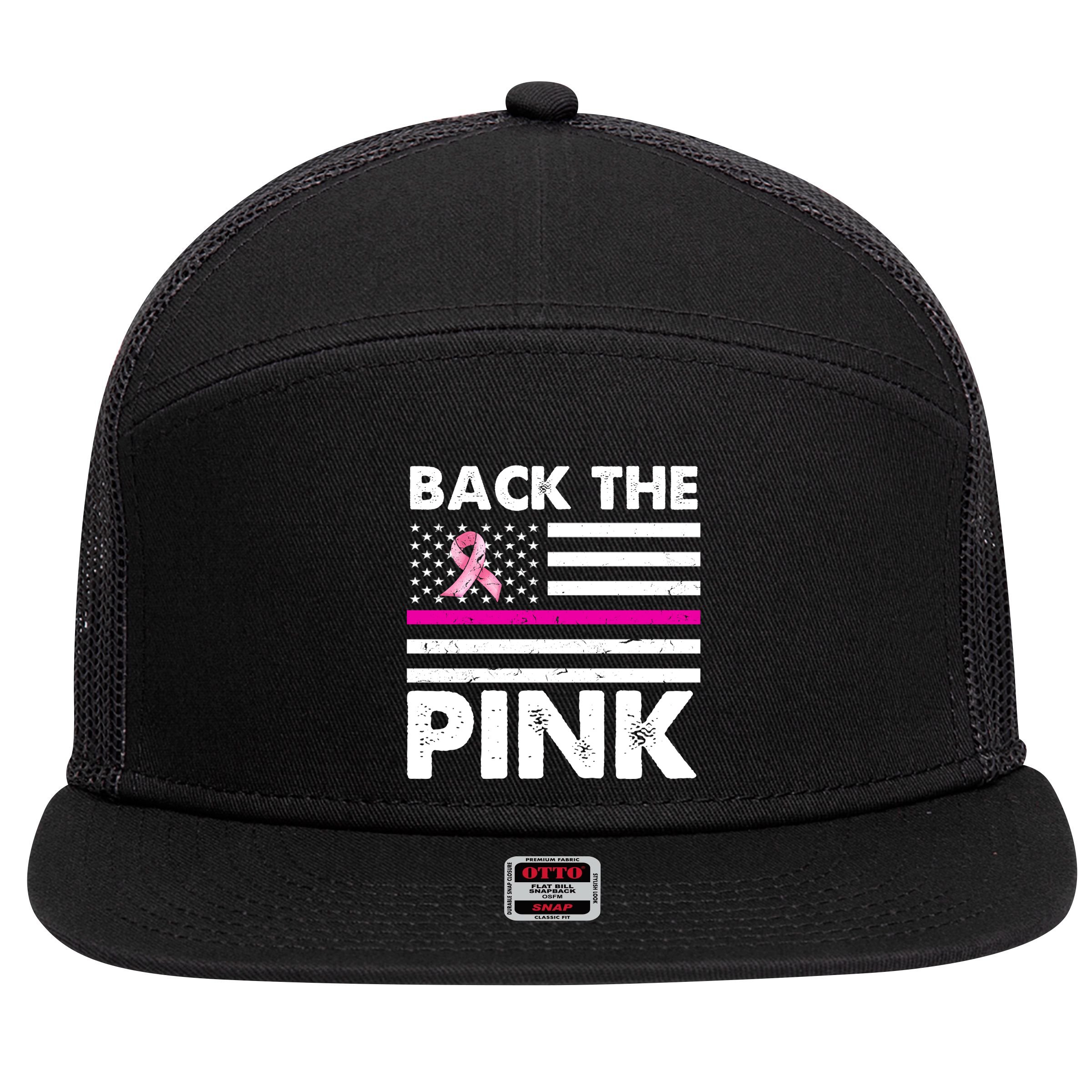 Back The Pink Breast Cancer Awareness Thin Line 7 Panel Mesh Trucker Snapback Hat