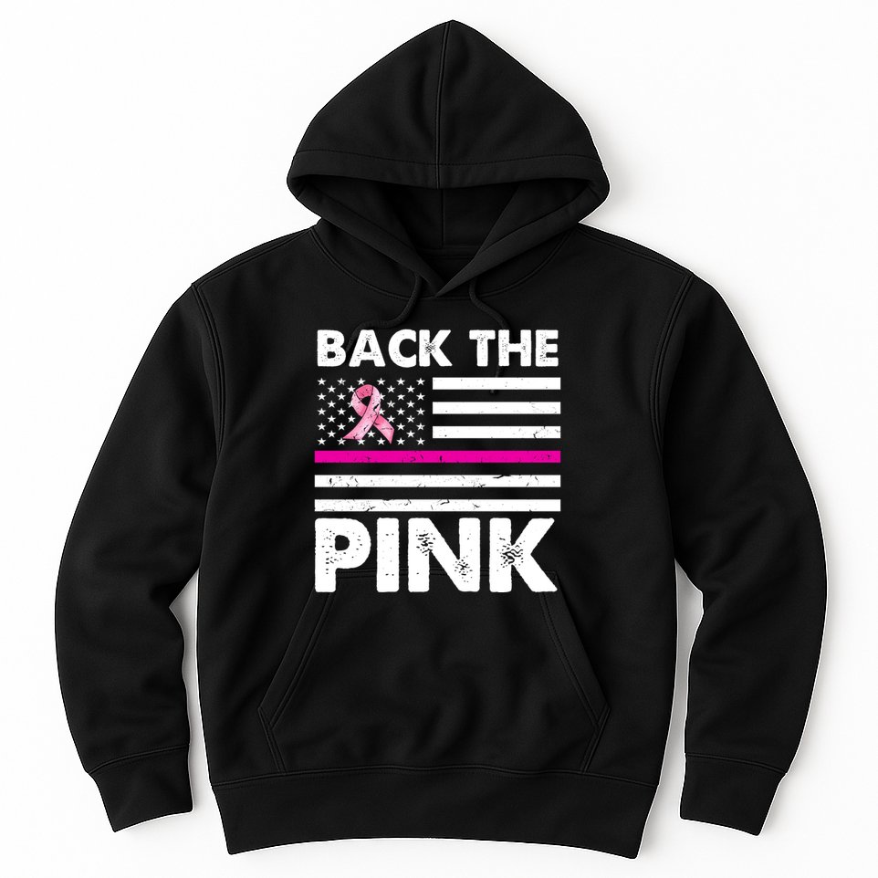 Back The Pink Breast Cancer Awareness Thin Line Hoodie