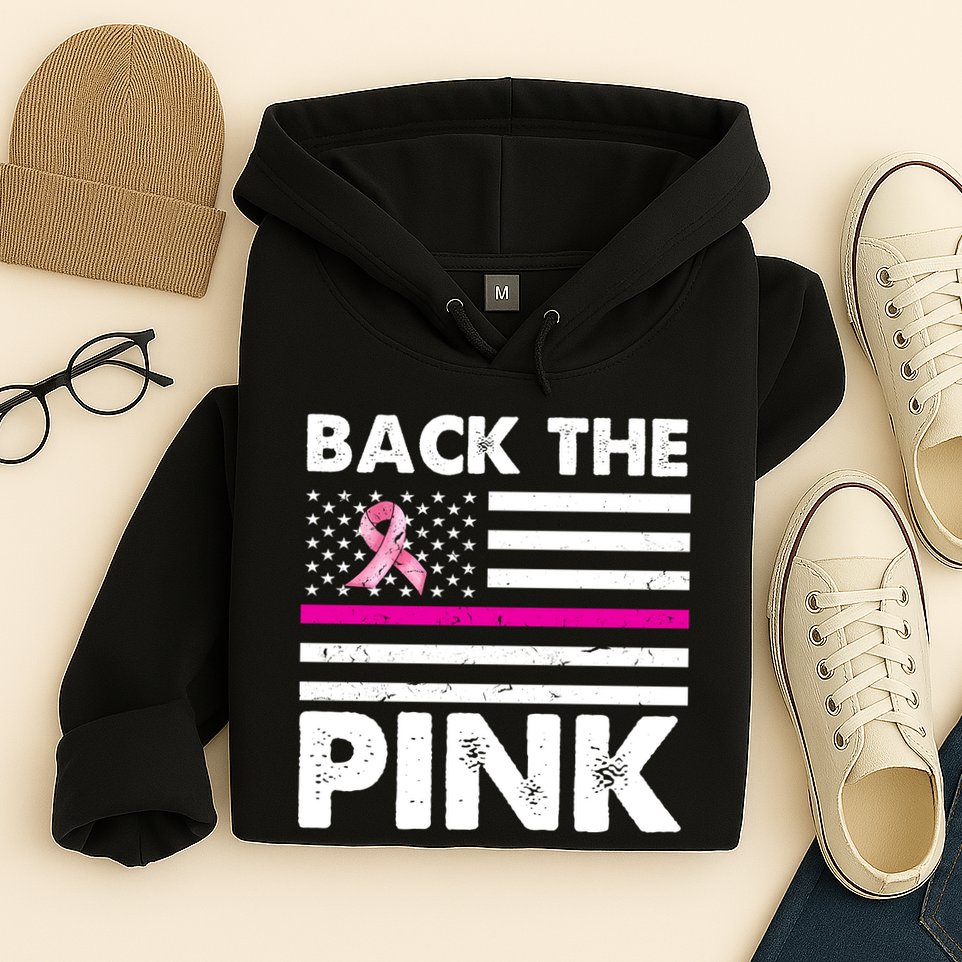 Back The Pink Breast Cancer Awareness Thin Line Hoodie