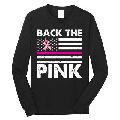 Back The Pink Breast Cancer Awareness Thin Line Long Sleeve Shirt