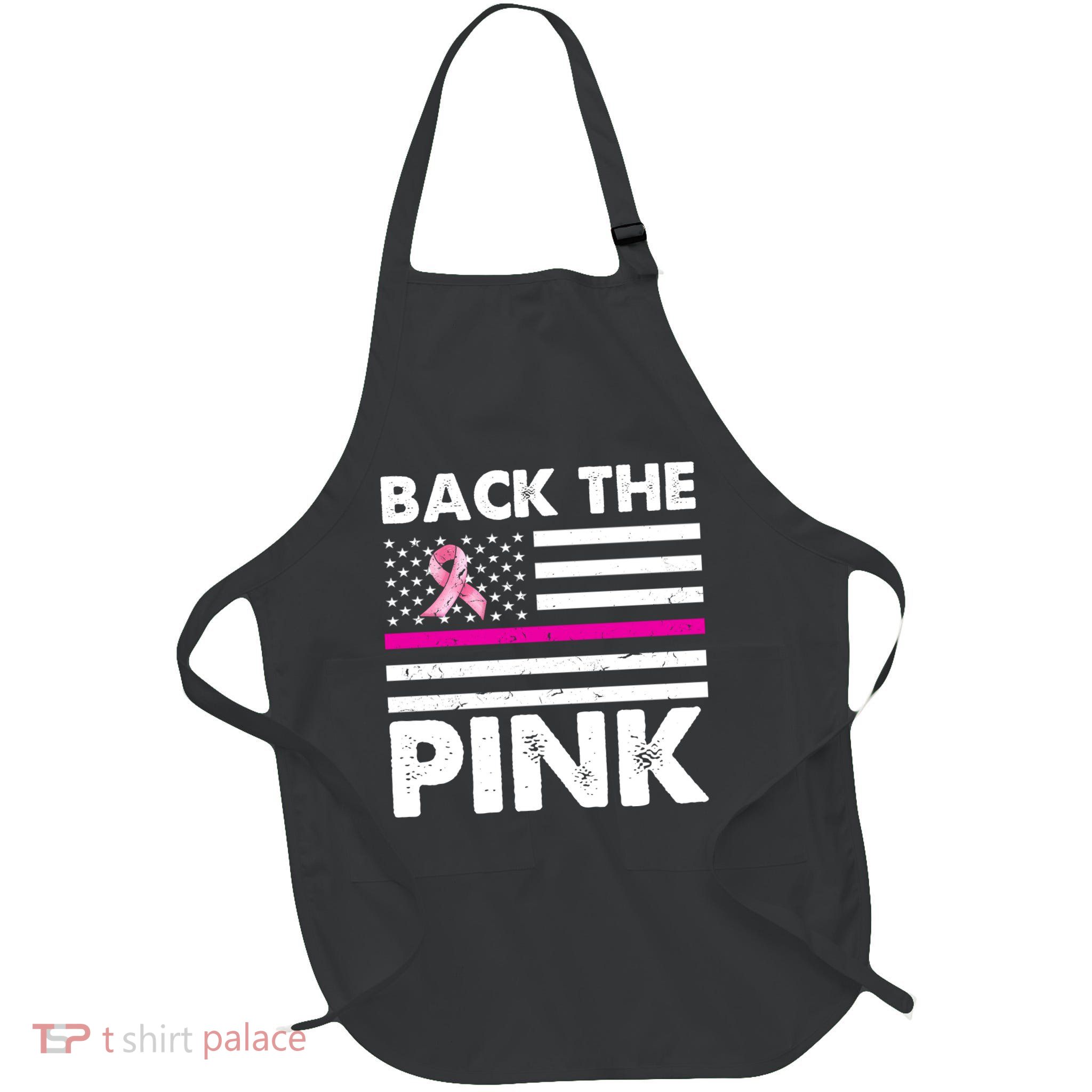 Back The Pink Breast Cancer Awareness Thin Line Full-Length Apron With Pockets