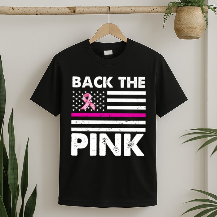 Back The Pink Breast Cancer Awareness Thin Line T-Shirt