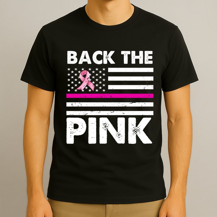 Back The Pink Breast Cancer Awareness Thin Line T-Shirt