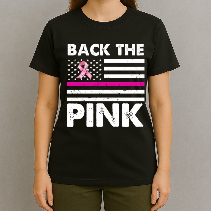 Back The Pink Breast Cancer Awareness Thin Line T-Shirt