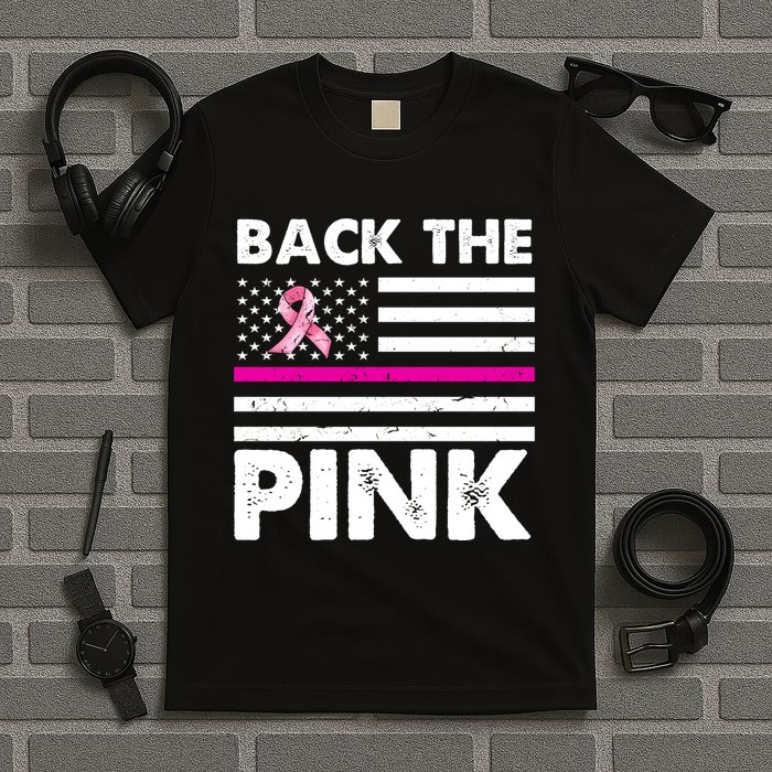Back The Pink Breast Cancer Awareness Thin Line T-Shirt