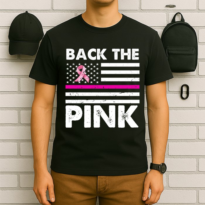 Back The Pink Breast Cancer Awareness Thin Line T-Shirt