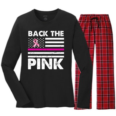 Back The Pink Breast Cancer Awareness Thin Line Women's Long Sleeve Flannel Pajama Set 