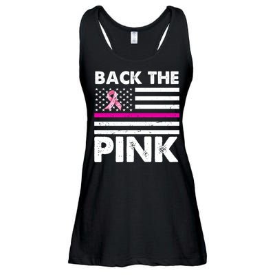 Back The Pink Breast Cancer Awareness Thin Line Ladies Essential Flowy Tank