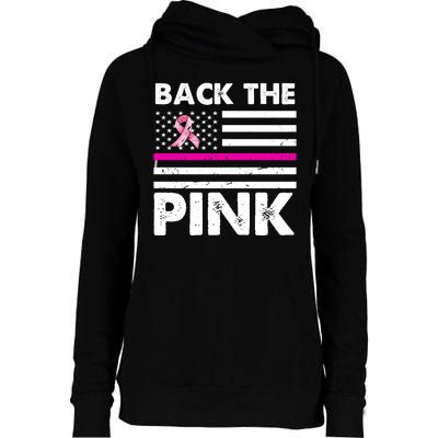 Back The Pink Breast Cancer Awareness Thin Line Womens Funnel Neck Pullover Hood