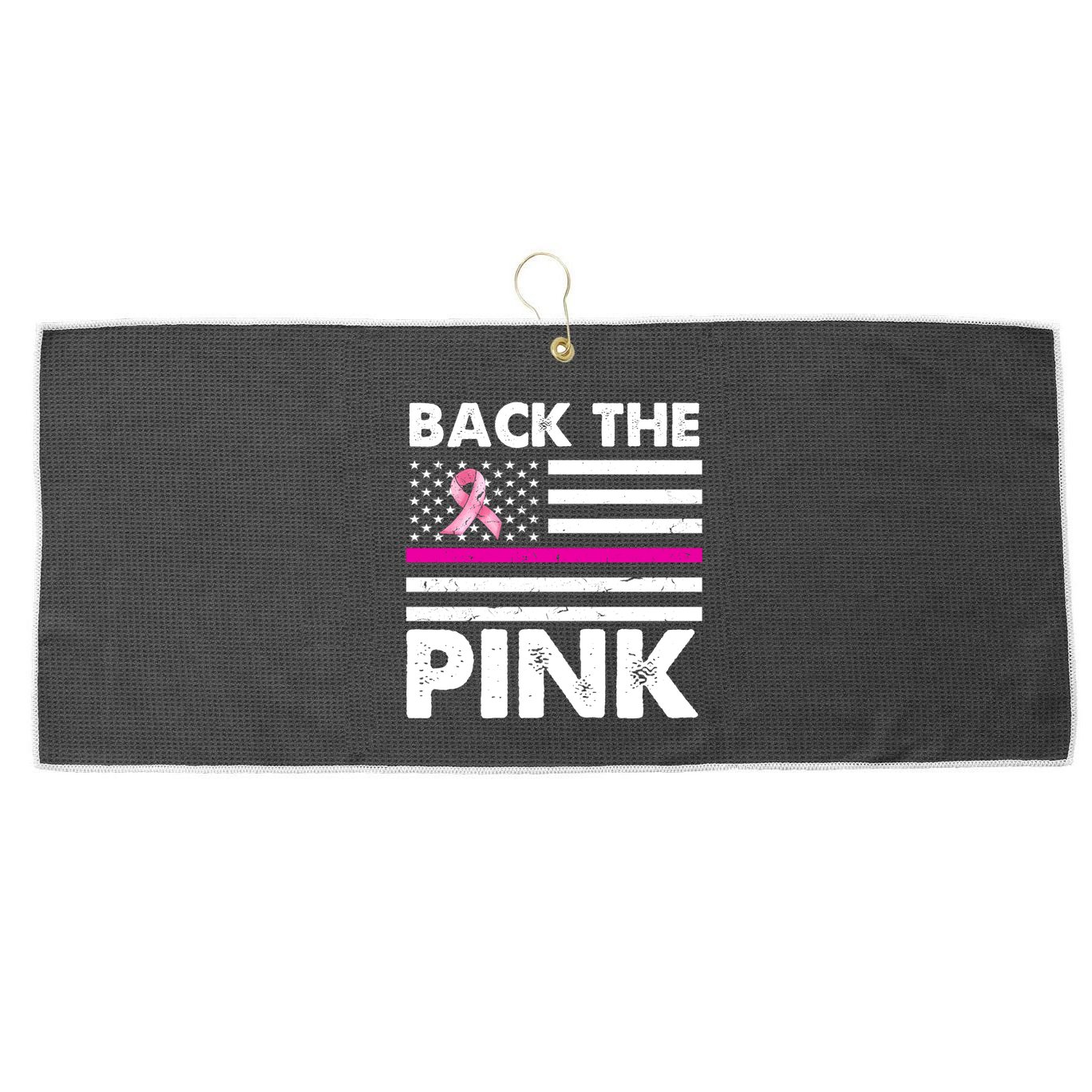 Back The Pink Breast Cancer Awareness Thin Line Large Microfiber Waffle Golf Towel