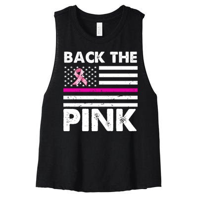 Back The Pink Breast Cancer Awareness Thin Line Women's Racerback Cropped Tank