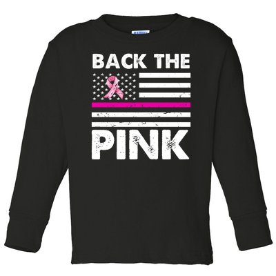 Back The Pink Breast Cancer Awareness Thin Line Toddler Long Sleeve Shirt