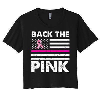 Back The Pink Breast Cancer Awareness Thin Line Women's Crop Top Tee