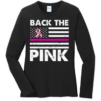 Back The Pink Breast Cancer Awareness Thin Line Ladies Long Sleeve Shirt