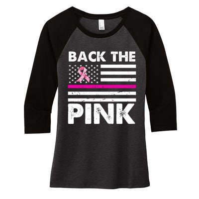 Back The Pink Breast Cancer Awareness Thin Line Women's Tri-Blend 3/4-Sleeve Raglan Shirt