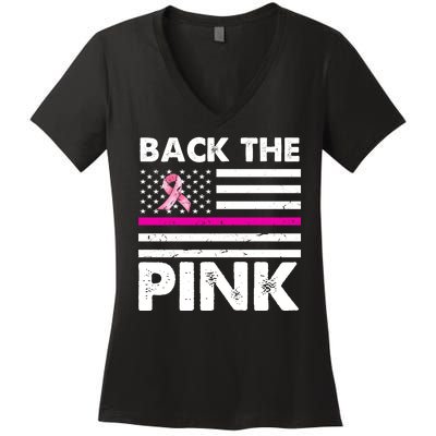 Back The Pink Breast Cancer Awareness Thin Line Women's V-Neck T-Shirt