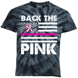 Back The Pink Breast Cancer Awareness Thin Line Kids Tie-Dye T-Shirt