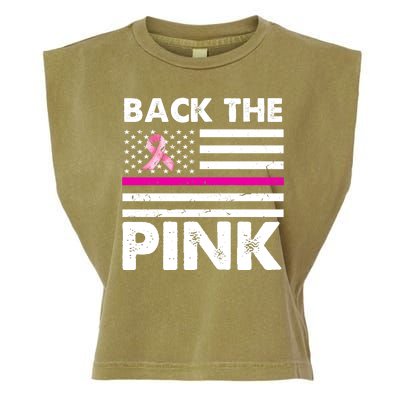 Back The Pink Breast Cancer Awareness Thin Line Garment-Dyed Women's Muscle Tee