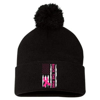 Back The Pink Breast Cancer Awareness Pom Pom 12in Knit Beanie