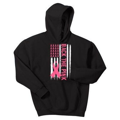 Back The Pink Ribbon Usa Flag Breast Cancer Awareness In October We Wear Pink Kids Hoodie