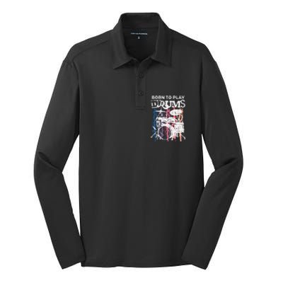 Born To Play Drums Drumming Rock Music Band Drummer Gift Silk Touch Performance Long Sleeve Polo