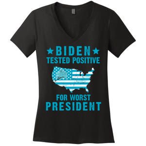 Biden Tested Positive For The Worst President Women's V-Neck T-Shirt