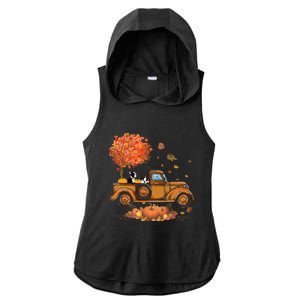 Boston Terrier Pumpkins Truck Autumn Leaf Fall Thanksgiving Ladies PosiCharge Tri-Blend Wicking Draft Hoodie Tank