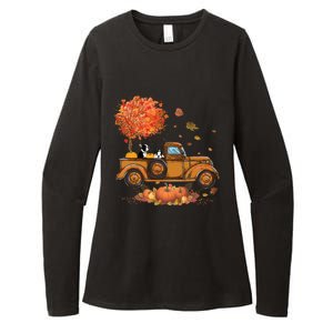 Boston Terrier Pumpkins Truck Autumn Leaf Fall Thanksgiving Womens CVC Long Sleeve Shirt