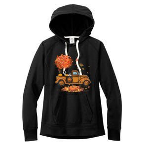 Boston Terrier Pumpkins Truck Autumn Leaf Fall Thanksgiving Women's Fleece Hoodie