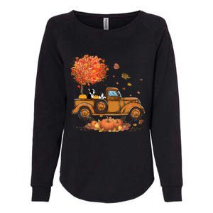 Boston Terrier Pumpkins Truck Autumn Leaf Fall Thanksgiving Womens California Wash Sweatshirt