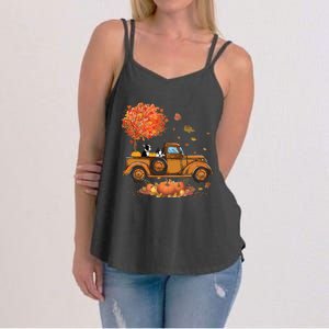 Boston Terrier Pumpkins Truck Autumn Leaf Fall Thanksgiving Women's Strappy Tank