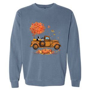 Boston Terrier Pumpkins Truck Autumn Leaf Fall Thanksgiving Garment-Dyed Sweatshirt