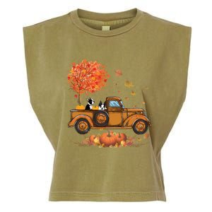 Boston Terrier Pumpkins Truck Autumn Leaf Fall Thanksgiving Garment-Dyed Women's Muscle Tee