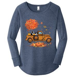 Boston Terrier Pumpkins Truck Autumn Leaf Fall Thanksgiving Women's Perfect Tri Tunic Long Sleeve Shirt