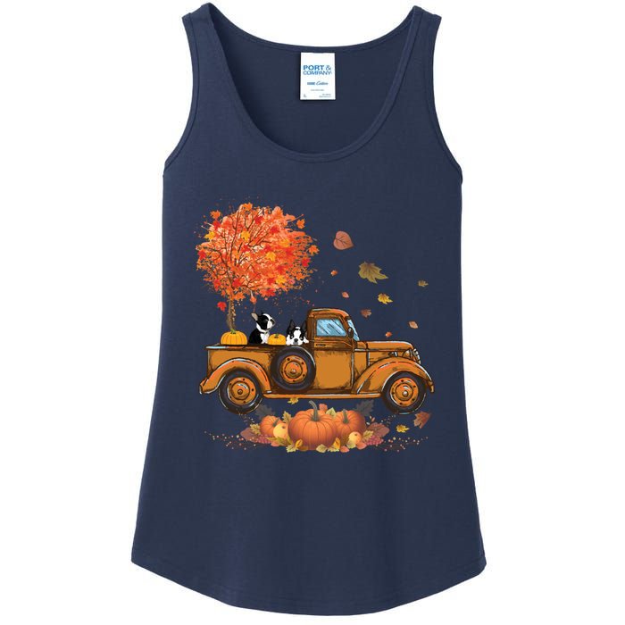 Boston Terrier Pumpkins Truck Autumn Leaf Fall Thanksgiving Ladies Essential Tank