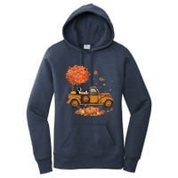 Boston Terrier Pumpkins Truck Autumn Leaf Fall Thanksgiving Women's Pullover Hoodie