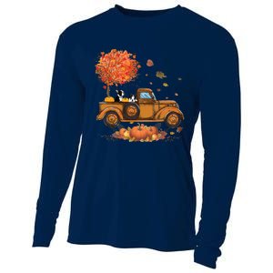 Boston Terrier Pumpkins Truck Autumn Leaf Fall Thanksgiving Cooling Performance Long Sleeve Crew