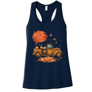 Boston Terrier Pumpkins Truck Autumn Leaf Fall Thanksgiving Women's Racerback Tank