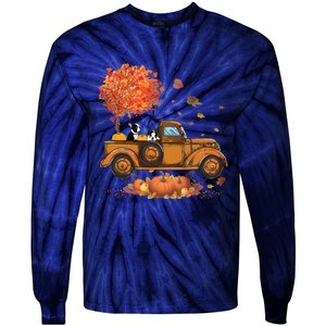 Boston Terrier Pumpkins Truck Autumn Leaf Fall Thanksgiving Tie-Dye Long Sleeve Shirt