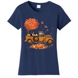 Boston Terrier Pumpkins Truck Autumn Leaf Fall Thanksgiving Women's T-Shirt