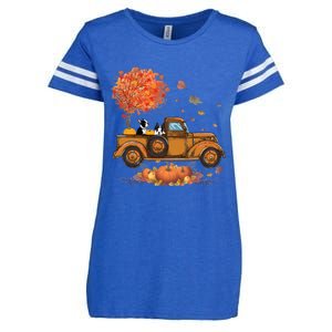 Boston Terrier Pumpkins Truck Autumn Leaf Fall Thanksgiving Enza Ladies Jersey Football T-Shirt