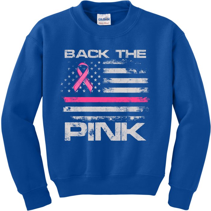 Back The Pink American Flag Breast Cancer Awareness (Onback) Gift Kids Sweatshirt