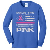 Back The Pink American Flag Breast Cancer Awareness (Onback) Gift Kids Long Sleeve Shirt