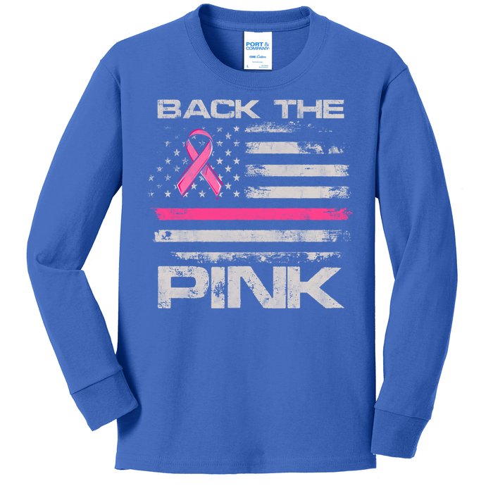 Back The Pink American Flag Breast Cancer Awareness (Onback) Gift Kids Long Sleeve Shirt