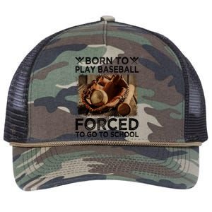 Born To Play Baseball Forced To Go To School Great Gift Retro Rope Trucker Hat Cap